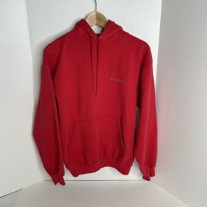Champion Hoodie Sweatshirt, Medium, Red, Long Sleeve, Drawstring, Hood, Logo